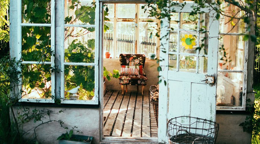 A greenhouse in the backyard of an Austin home