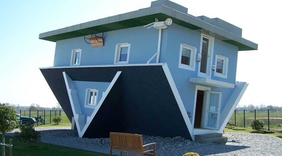 A house that has intentionally been built upside down