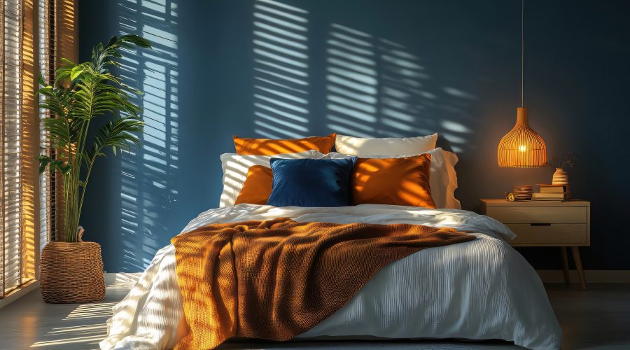 Coloring your home blog. Master bedroom with blue and orange accents
